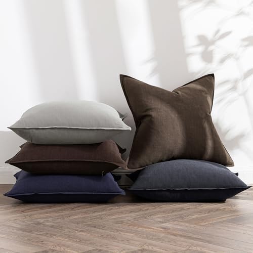 MIULEE Decorative Linen Euro Sham Pillow Covers 22x22 Inch Light Gray - Image 5