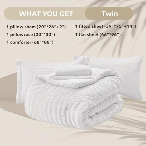 HYMOKEGE White Twin Comforter Set Seersucker 5 Pieces, All Season Luxury Bed in - Image 6