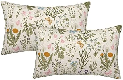 AEIOAE Spring Pillow Covers 12x20 Inch Set of 2, Sage Green Wild Flower Plant by AEIOAE