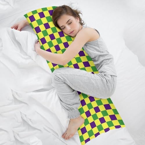 Mardi Gras Plaid Body Pillow Pillowcase Purple Yellow Green Checkered Long Body - Image 7