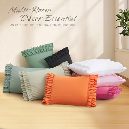 Vonty Taupe Ruffled Pillow Cases Set of 2, Queen Size, 20x30 Inch - Image 6