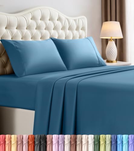 King Sheets Set, 4 Pieces 16" Deep Pocket Hotel Luxury Bedsheets, Dusk Blue by UTOPIABEDDING