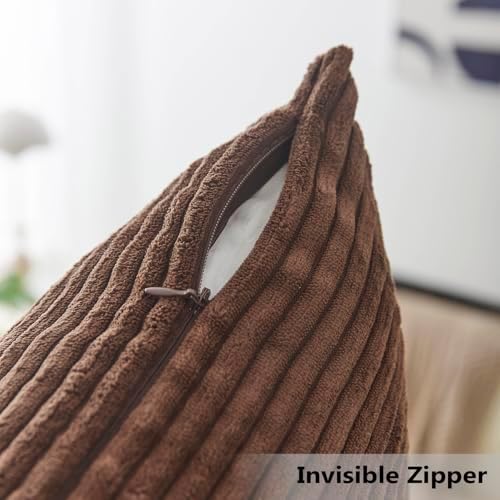 Home Brilliant Euro Pillows 26x26 Set of 2 Large Solid Striped Corduroy Euro - Image 4