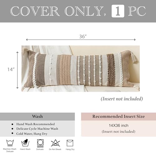 BlissBlush Brown Decorative Lumbar Pillow Cover 14x36 Boho Long Body Pillow - Image 4
