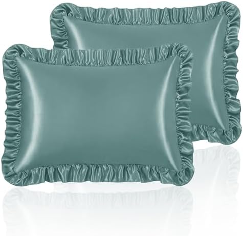 Homiest Sage Green Ruffle Satin Pillowcase Set of 2 by Homiest