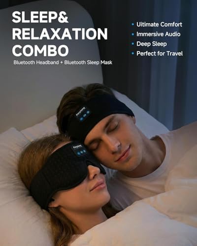 2-Pack Sleep Headphones & 3D Sleep Mask Set, Sleep Headband Headphone & - Image 2
