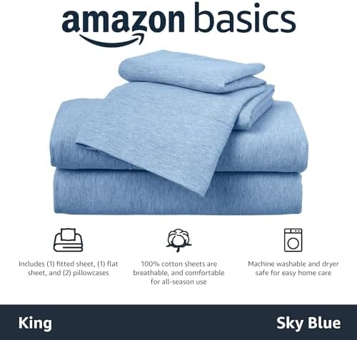 Amazon Basics 4 Piece Bed Sheets Set, 100% Cotton Jersey, Includes Super Soft - Image 3
