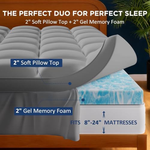 California King Dual Layer 4 Inch Memory Foam Mattress Topper, 2 Inch Cooling - Image 3