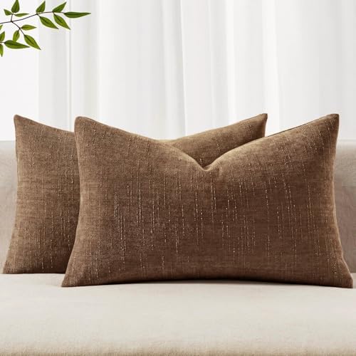 MIULEE 12x20 Inch Lumbar Textured Chenille Throw Pillow Covers Honey Brown by MIULEE