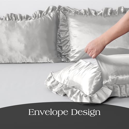 2 Pack Ruffle Satin Pillowcases Standard 20"x26" Navy Blue - Image 6