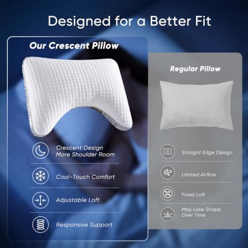 QUTOOL Cooling Side Sleeper Pillow, Crescent Design, Adjustable Loft - Image 2