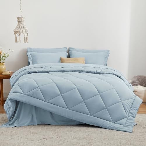 Love's cabin King Size Comforter Set Light Blue, 7 Pieces King Bed in a Bag - Image 2