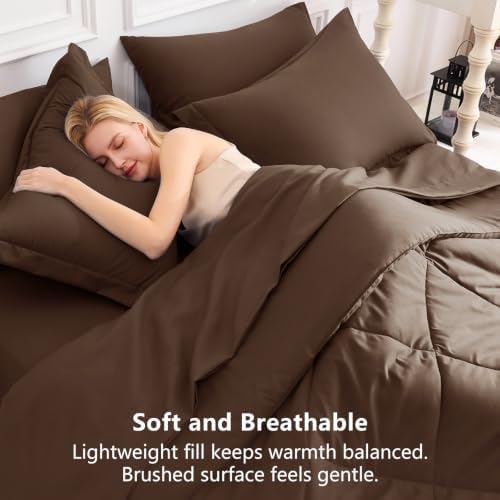 CozyLux Queen Comforter Set 88"x88" Brown - Image 4