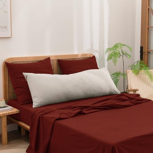 BESTOUCH Washed Cotton Pillowcases Linen Feel Fired Brick Red Euro - Image 4