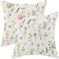 Spring Pillow Covers 24x24 Inch Set of 2, Sage Green Pink Wild Flower Throw by AEIOAE