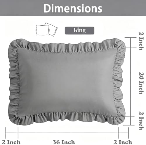 Ruffle Pillow Case King Size Set of 2, Dark Gray - Image 2