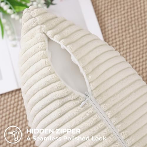 Mecatny Corduroy Fall Throw Pillow Covers 26x26 Set of 2 Cream White - Image 4