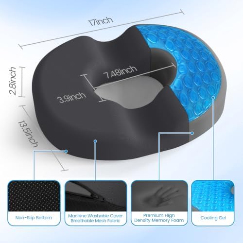 Donut Pillow Seat Cushion, Cooling Gel Memory Foam Chair Cushion - Image 2