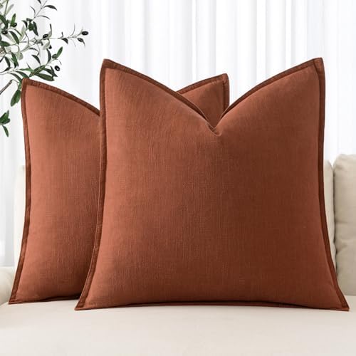MIULEE Decorative Linen Euro Sham Pillow Covers 24x24 Rust by MIULEE