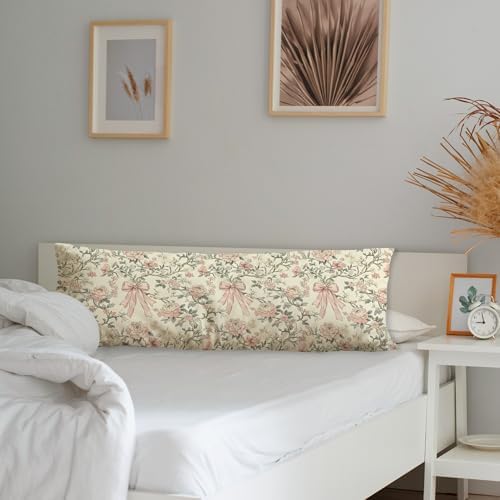 Coquette Chinoiserie Pink Floral Bow Body Pillow Covers 20x54, Grandmillennial - Image 3