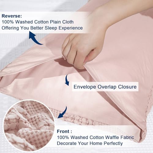 PHF 100% Cotton Waffle Pillow Shams King Size, 2 Pack 20" x 36" Soft - Image 4