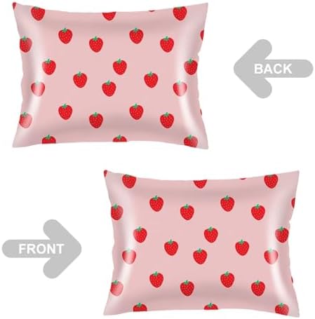 Satin Pillowcase for Hair and Skin, Strawberry Throw Pillow Cover 20"x26" Silk - Image 3