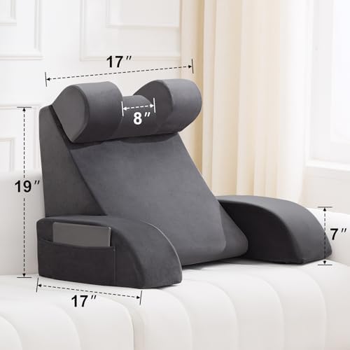 19" Reading Pillow for Bed Grey, Flip Headrest and Back Support - Image 6
