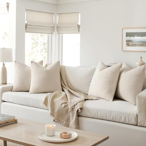 MIULEE Decorative Boucle Throw Pillow Covers 18x18 Inch Beige Set of 4 - Image 3