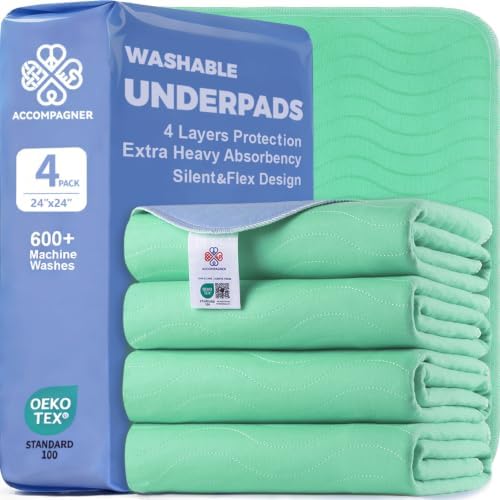 Accompagner Incontinence Bed Pads Washable Waterproof, Ultra-Absorbent Reusable by Accompagner
