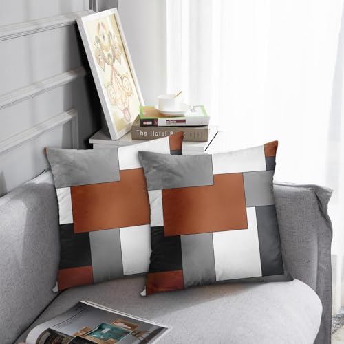 Emvency Throw Pillow Covers Set of 2, 18 x 18 Inch, Dark Rust Geometric - Image 2