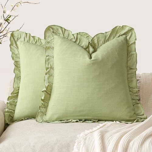 Foindtower Set of 2 Decorative Linen Fringe Ruffle Throw Pillow Covers Soft by Foindtower