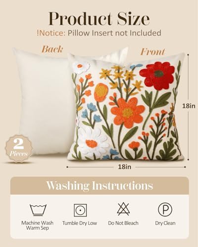 Embroidered Throw Pillow Covers 18x18 Inch, Flower Cluster - Image 4