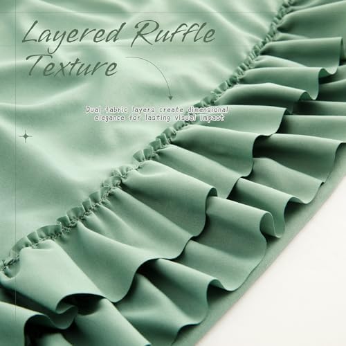 Vonty Green Ruffled Pillow Cases Set of 2, Standard Size, 20x26 Inch - Image 4