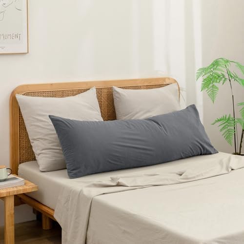 BESTOUCH Washed Cotton Pillowcases Linen Feel Quiet Shade Grey Body - Image 2