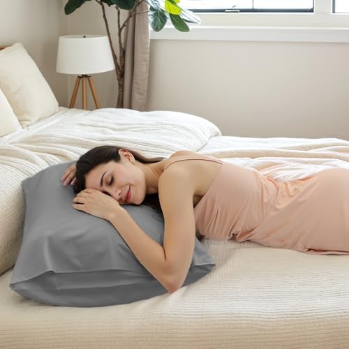 TELUS Dark Grey Pillow Cases Queen Size 2 Pack, Bamboo Rayon Cooling Pillowcases - Image 2