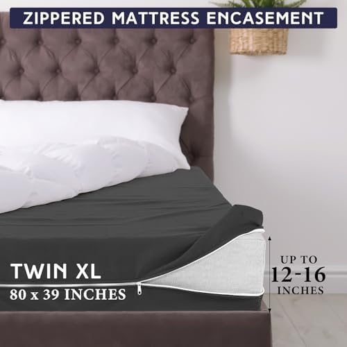 HunnmingRe Zippered Mattress Protector Fitted, Dark Gray, Twin XL - Image 2
