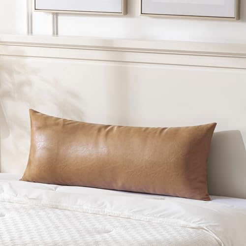 Fancy Homi Light Brown Boho Long Lumbar Faux Leather Body Decorative Throw by Fancy+Homi