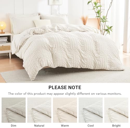 HYMOKEGE Ivory Full Size Comforter Sets Seersucker 7 Pieces, All Season Luxury - Image 6