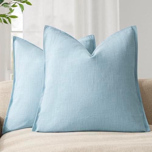 Foindtower Linen Solid Decorative Throw Pillow Covers 20x20 Inch Light Blue by Foindtower