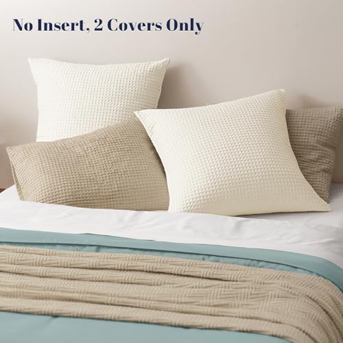 PHF Ultra Soft Waffle Weave Euro Shams 26" x 26", Cream White, No Insert - Image 3