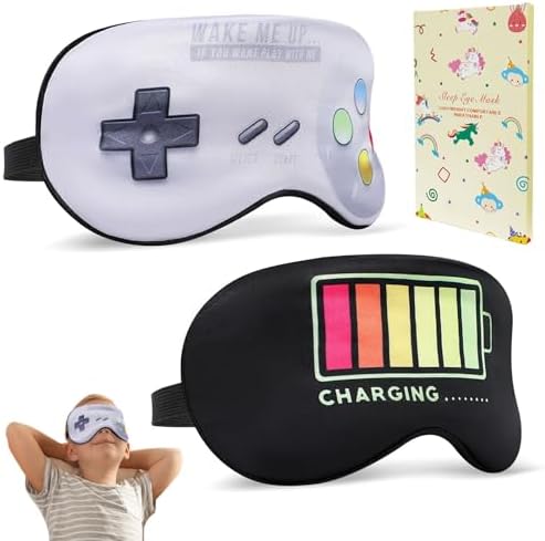 2 Pcs Sleep Mask for Kids Boys, Silk Eye Covers for Sleeping, Adjustable Strap by knIykmr