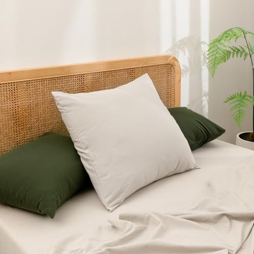 BESTOUCH Washed Cotton Pillowcases Linen Feel Olive Green 14 X 20 inch - Image 4