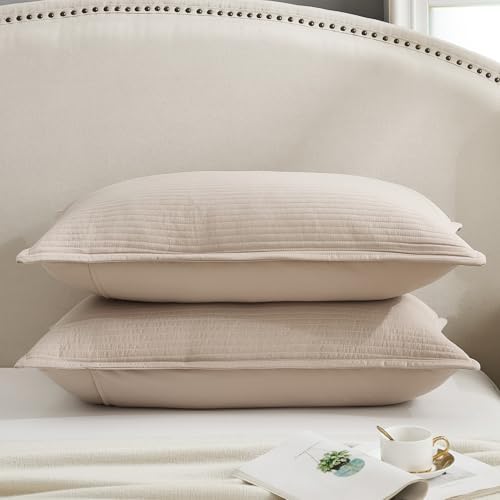 Stripe Quilted Pillowcases Set of 2, King Size Envelope Pillow Covers Soft - Image 3