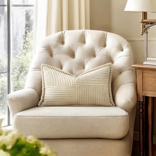 MIULEE Decorative Lumbar Throw Pillow Covers 12x20 Inch Cream 2 Pack - Image 3