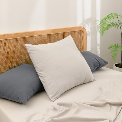 BESTOUCH Washed Cotton Pillowcases Linen Feel Quiet Shade Grey Queen - Image 4