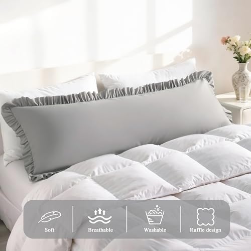 Ruffled Body Pillow Shams, 1 Pack, 20x54 Inches, Light Grey - Image 2