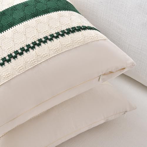 Fancy Homi Set of 2 Dark Green Boho Long Lumbar Decorative Throw Pillow Covers - Image 3
