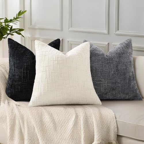 decorUhome Textured Chenille Throw Pillow Covers 16x16 Set of 2 Black - Image 5