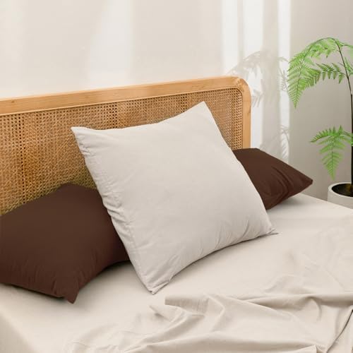 BESTOUCH Washed Cotton Pillowcases Linen Feel Cocoa Brown King - Image 2