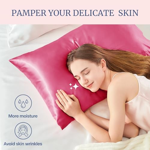 BEDELITE Satin Pillowcases, Standard Size 20x26 Inch, Hot Pink - Image 3